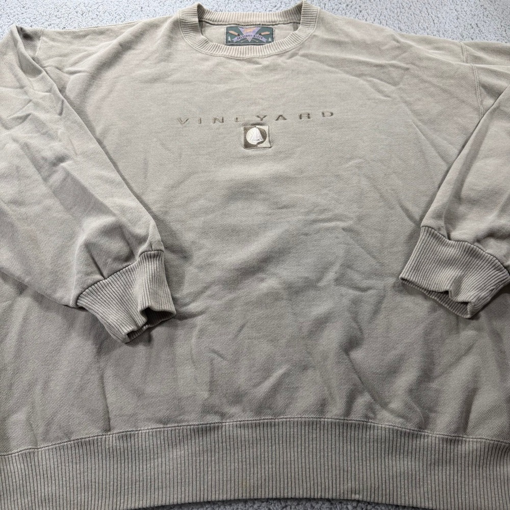 Cheyenne River Vineyard Embroidered Sweatshirt Mens Tan Sailboat Graphic XL - Picture 9 of 9